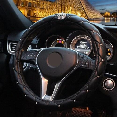 Crystal Steering Wheel Cover Universal 15-inch Steering Wheel Protector Black PU leather Bling Bling Rhinestone For Female Girls