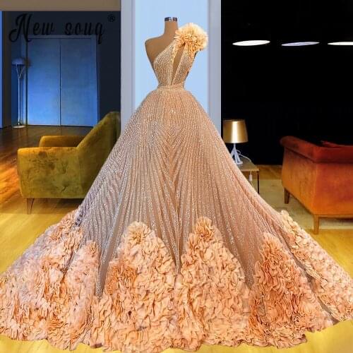 Heavy Sequins One Shoulder Long Evening Dress 2021 New Arrival A Line Prom Gowns Ball Gown Custom Made Plus Size Bridal Dresses