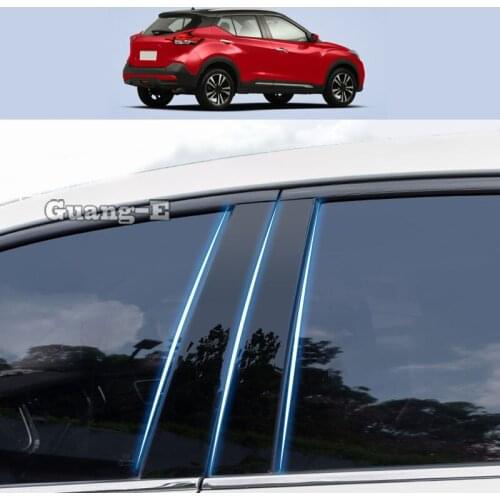 For Nissan Kicks 2017-2021 Car PC Material Pillar Post Cover Door Trim Window Piano Black Molding Sticker Plate 6pcs
