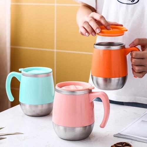 Stainless steel double-layer heat anti-scalding coffee mug multifunctional coffee tea cup with lid and controllable temperature