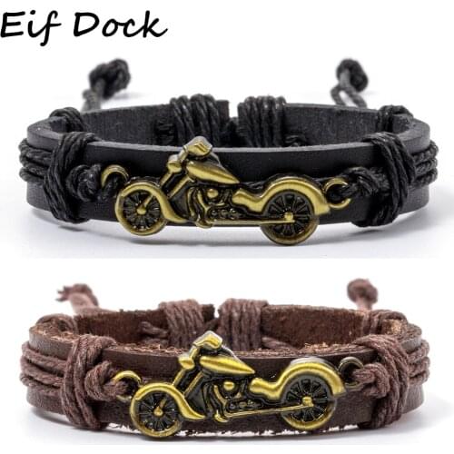 Eif Dock Black/Brown Simple Motorcycle Bracelet Bangle Weaving Vintage Leather Bracelets For Man Men Punk Charm Jewelry Accessor
