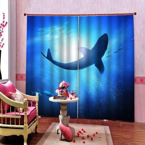 Photo Custom 3d Blackout Curtain Undersea World Ocean Shark For Living room Bedroom Window Drapes Sets (Left and Right Side)