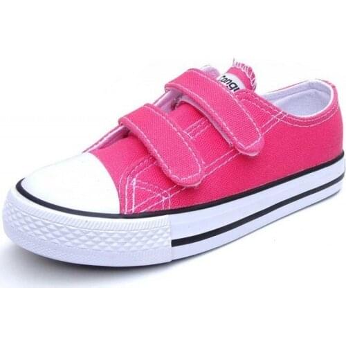 Canvas sneakers color coral with toe cap and two velcros, Conguitos