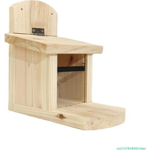 Chipmunk Squirrel Feeder Box with Lid Natural Wood Outside Feeding House