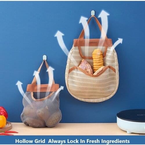 Kitchen Vegetable Mesh Bag Storage Bag Reusable Breathable Onion Ginger Garlic Storage Hanging Bags Kitchen Fruit Vegetable Bag