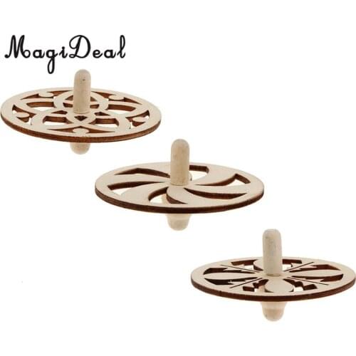 MagiDeal 3Pcs Assorted Unfinished Wood Peg-Top Spinning Top Gyro for Kids Children DIY Craft Toy Gift School Supplies