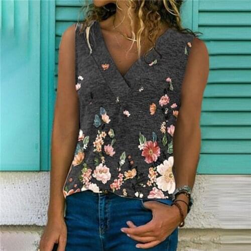 Flowers Printed Tank Top 2021 New Fashion Women Sleeveless Vests Summer Loose Casual V-neck T-shirts Female Trendy Streetwear