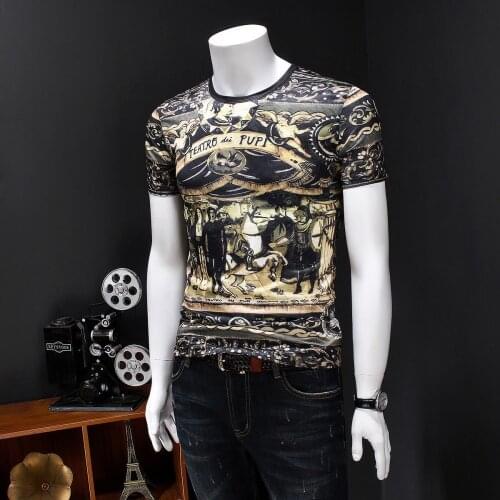 Fashion Korean Print Sleeve T Shirt 2020 Summer Camiseta Club Party Cloth Homme Hombre Manga Corta Short Tee Men