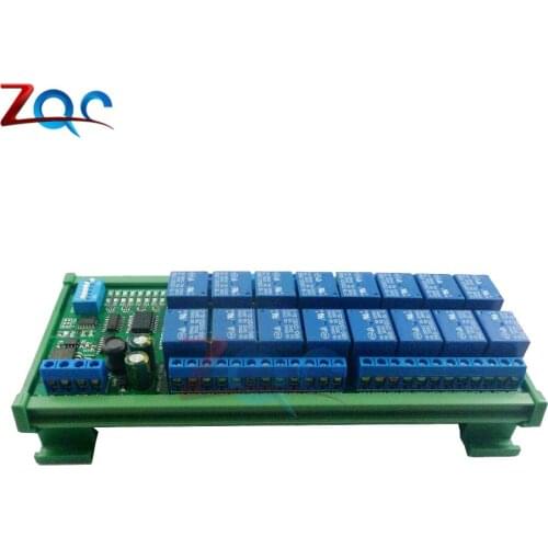 DC 12V Relay Module 16 Channel MODBUS RTU RS485 Relay Board PLC Controller Serial Port Switch with DIN35 Rail Box for Arduino
