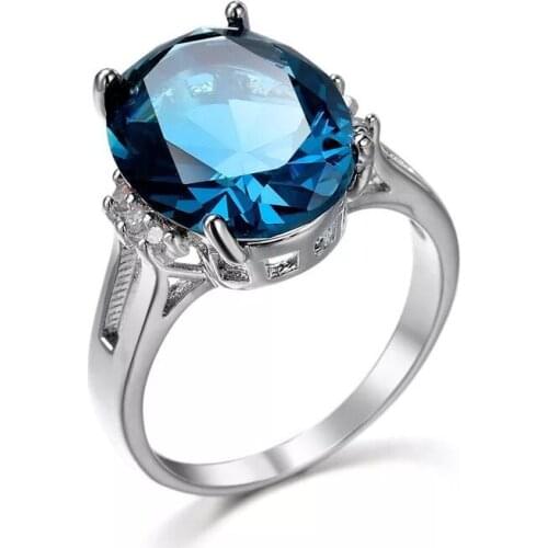 MxGxFam Ink-blue colour O Zircon Rings Jewelry For Women White Gold color AAA+ Cubic Zircon