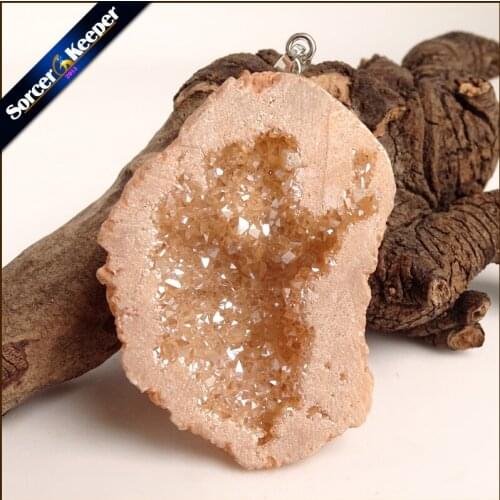 Irregular Natural Stone Pendulum Gold Plating Rainbow Crystal Druzy Pendants Sparkling Charms Necklace For Jewelry Making YS923
