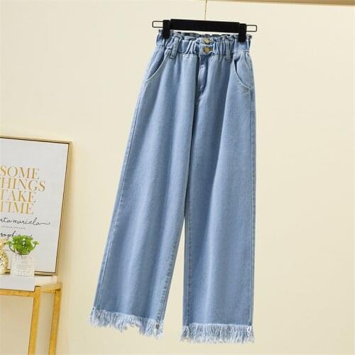 New Fashion Autumn Casual Women Blue Jeans Lady High Waist Wide Leg Pants Big Size Tassel Denim Pant Thousers Outwear WZ1461