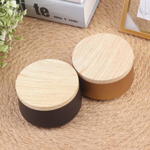 Candle Jars Candle Box Tinplate Can Wood Grain Lids Cosmetic Pot Containers
