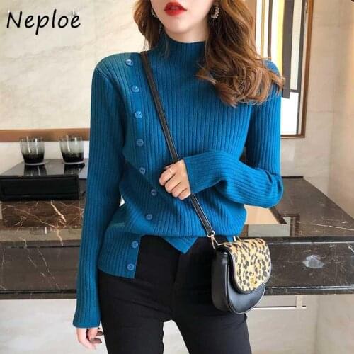 Neploe Autumn 2021 New Korean Long Sleeve Women Sweater Half High Neck Sweater Women Bottoming Top Loose Knitted Pullover