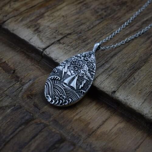 12PCS Original New Sea Waves Schooner Ship Pendant Necklace For Women Jewelry SanLan