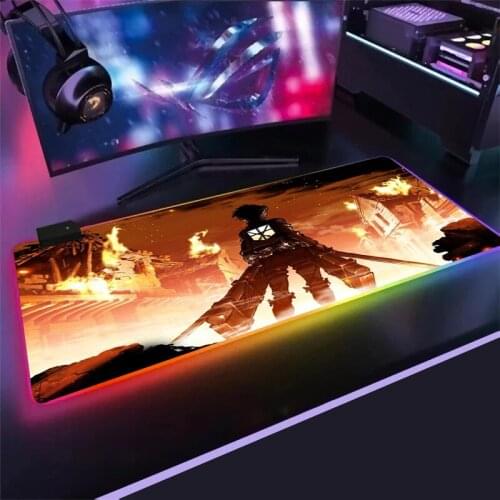 RGB Anime Attack on Titan Anime Mouse Pad Gaming Computer Mousepad LED Large Gamer Mausepad Carpet Big LED Desk Mat mouse pad
