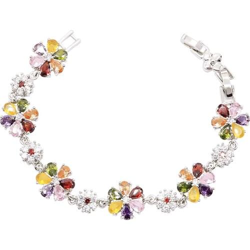 Multi Color Topaz Silver Bracelet for Women Wedding Birthday Jewelry Gift