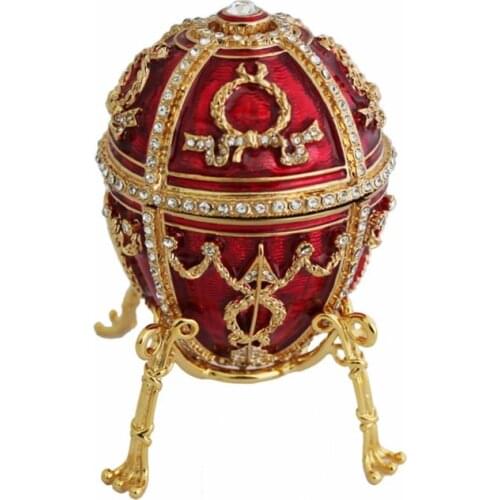 YAFFIL Jewelry Box Handcraft Red Vintage Egg Cases Rosebud Standing Box For Trinket Storage Luxury Jewellery Case Handmade