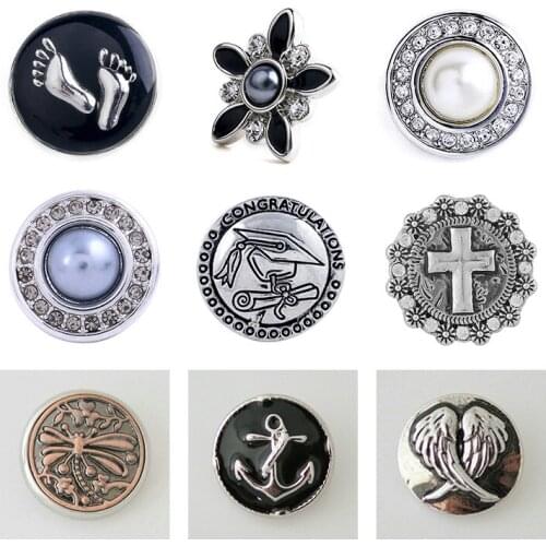 Cross Wing Rhinestone Flower 20mm Metal snap button jewelry DIY bracelet KD1004