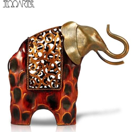 Tooarts Carved Iron Elephant Figurine Metal Animal Figurine Home Decor Miniature Craft Gift for Home Decoration Accessories