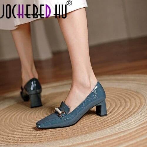 【JOCHEBED HU】Women Shoes Made of Genuine Leather High Heels Shallow Classic Ladies Loafers Office Lady Party Basic Shoes Woman