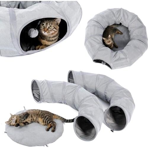 Cat Tunnel Round Training Toy Foldable Nest Crossing Cat Tunnel Bed Interesting Play Tube for Animals Gray Funny Toy Breathable