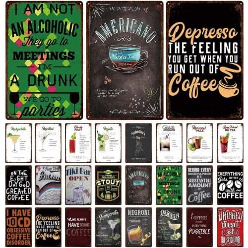 Retro Iron Plate Industrial Style Bar Cafe Cocktail Drink Iron Craft Wall Hanging Art Decoration Metal Tin Sign Metal Painting
