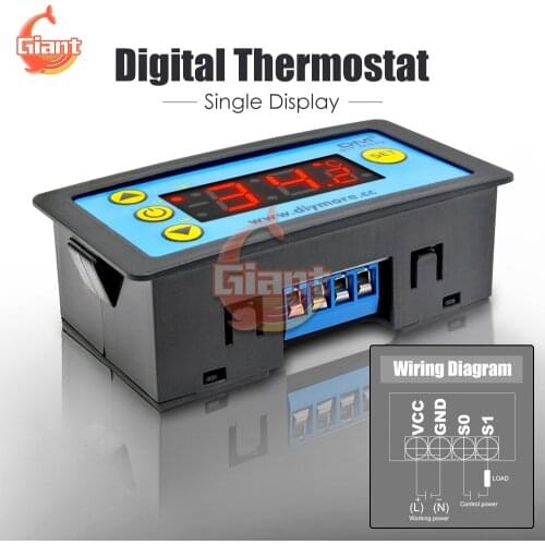 W3231 LED Single Display Digital Temperature Controller DC12V AC 110V 220V Thermostat Heating Cooling Temperature Control Switch