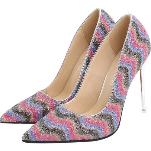 Glitter Women shoes Party Stiletto Plus:35-45 46 shoes woman 11cm thin heels Pumps Pointed Toe zapatos mujer ladies shoes