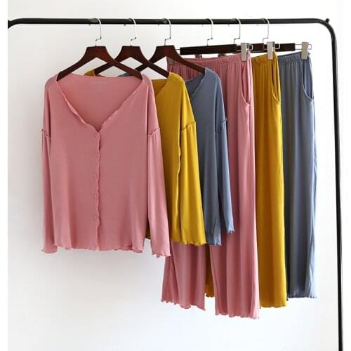 Fdfklak Pink Girls Pijama Set Long Sleeve Home Suit Women Autumn New Modal Comfortable Nightwear Femme 2 Pieces Sets Homewear