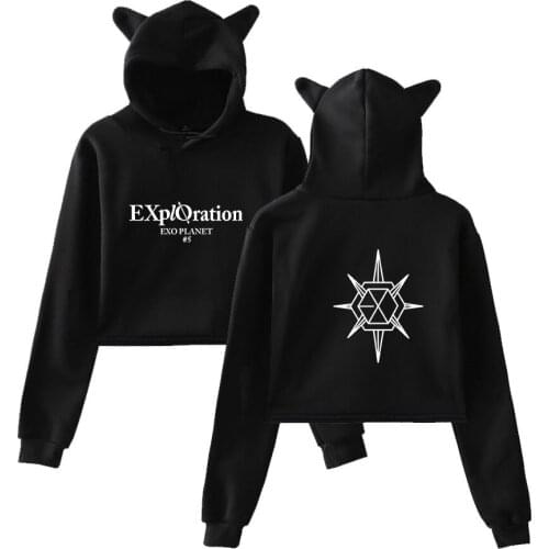 EXO 2019 tour EXO PLANET #5 - EXplOration Live Album print fashion trend Cat Crop Top Women Hoodies Sweatshirt Sexy clothes
