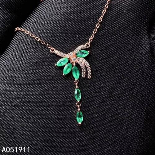 KJJEAXCMY fine jewelry natural Emerald 925 sterling silver women pendant necklace chain support test elegant