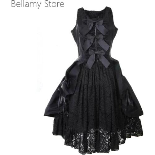 Gothic Lolita classic Black Classic Vintage Black Lace Bow Sleeveless knee length Sweet Dress