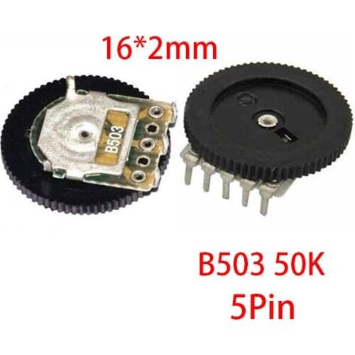 10pcs Double Gear tuning potentiometer B503 50K 5Pin 16*2mm Dial Potentiometer