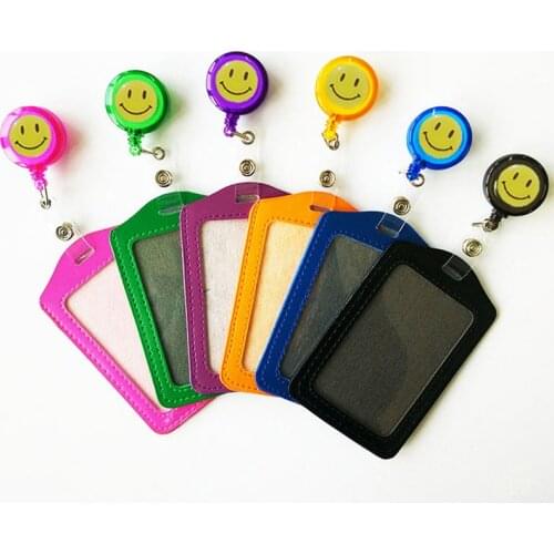 10pcs/lot PU Badge Holder With Retractable Name Reel Holder Clip High Quality School Office Hospital Worker Supplies Papelaria