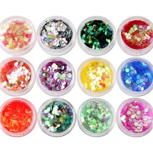 12 Jars 3 Sizes circle round Holographic designs Nail art.Set 20 !Mixed Glitter Pearl,canes,Diamond,Star,Fairy dust,Hexagon