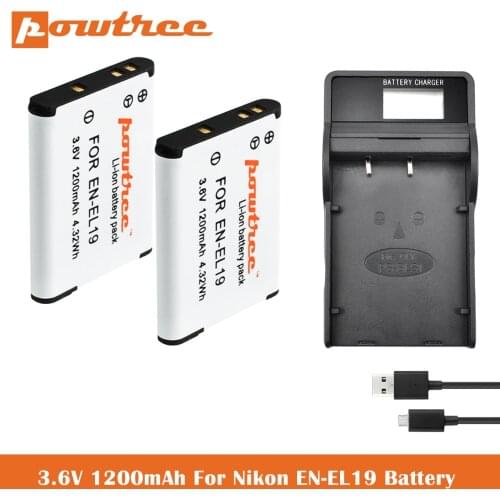1200mAh EN-EL19 Battery+Charger for Nikon Coolpix S32, S33,S100, S2800, S3100, S3200, S3300, S3500, S3600, S3700, S4100, S4200