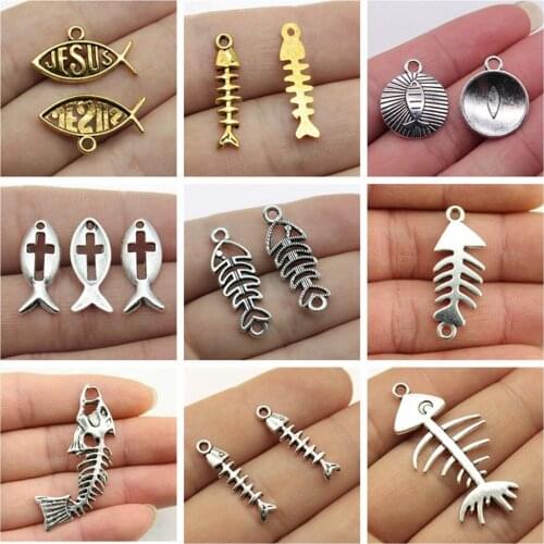 Vintage 2pcs Fish Bone Charms Pendant For Bracelet Earrings Jewelry Diy Accessory