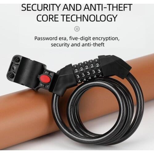 5-digit password lock Combination Number Code Bike Bicycle Cycle Lock 1200mm Steel Cable Chain Self-contained lock frame