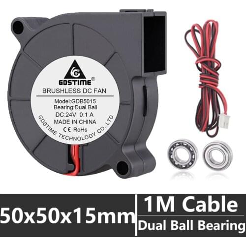5PCS Gdstime 5015 Blower 24V 50×50×15mm Ball Bearing 50mm Turbo Small DC Cooling Fan 100cm Cable For 3D Printer