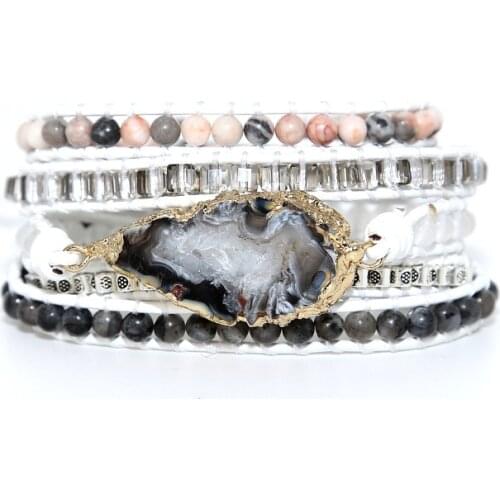 5 Layers Natural stone Leather Bracelet Exquisite Mix Stones Women Fashion Wrap Bracelet Boho Bracelet Jewelry Dropshipping