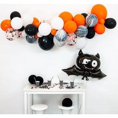 73pcs/Set Happy Halloween Black Bat Mix Confetti Balloon Agate Balls Halloween Themed Party Decorations Kid Toys Globos Supplies