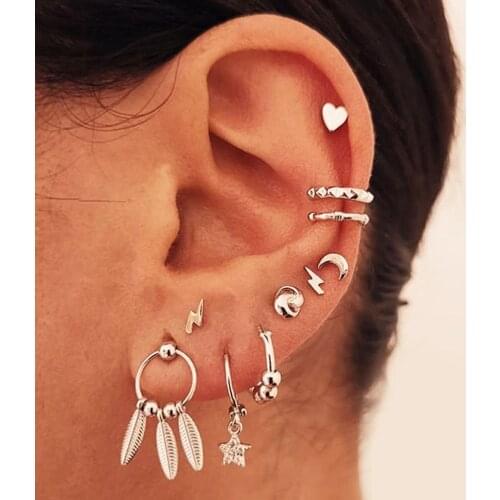 Bohemian Stud Earrings Set Stars Moon Leaf Earrings for Women 2021 Korean Fashion Jewelry Accessories Party Gift Boucle Femme
