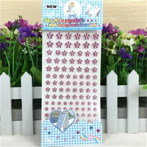 Kids Toys sticker different size 3d Crystal pink flower sticker Facial makeup Hair Wedding stickers Glass Frame decoration
