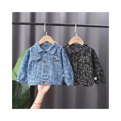 2021 Spring and Autumn New Childrens Cardigan Denim Jacket 1-4 Years Old Boys Lapel Jacket Coat Children Outer Clothing