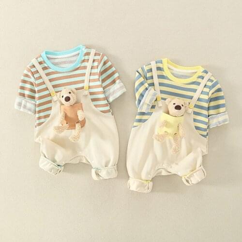Baby Spring and Autumn New Super Cute Bear Baby Jumpsuit Fake Two-piece single layer ha dress soft comfortable outing