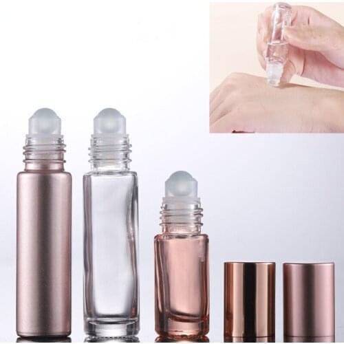 200pcs 5ml 10ml Pink Glass Essential Oil Roller Bottles with Glass Roller Balls Aromatherapy Perfumes Lip Balms Roll On Bottles