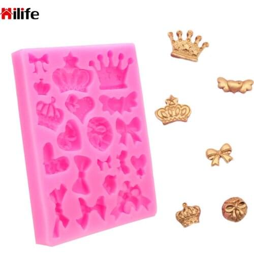 Fondant Cake Mold Baking Tools Kitchen Accessories Cake Decoration Silicone Cooking Tools Cartoon Crown & Bow Tie