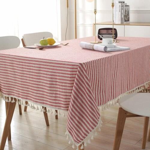 Stripe Cotton Tablecloth Wrinkle-free And Fade-Proof Tablecloth Can Be Used For Indoor And Outdoor Meals Tassel Table Cover
