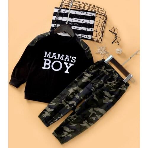 2-piece Baby / Toddler Boy Letter Long-sleeve Top and Camouflage Pants Set